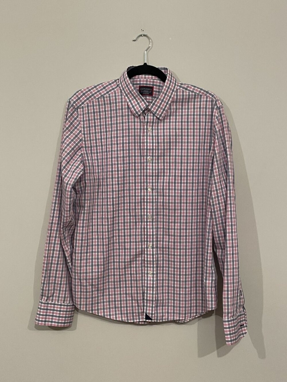 UNTUCKit Dolcetto Men’s M Slim Fit Pink Blue Check Wrinkle-Free Cotton Shirt